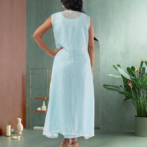 Sky Blue Silver Two-Piece Ankle Dress | Muvvas Boutique - Picture 3 of 3